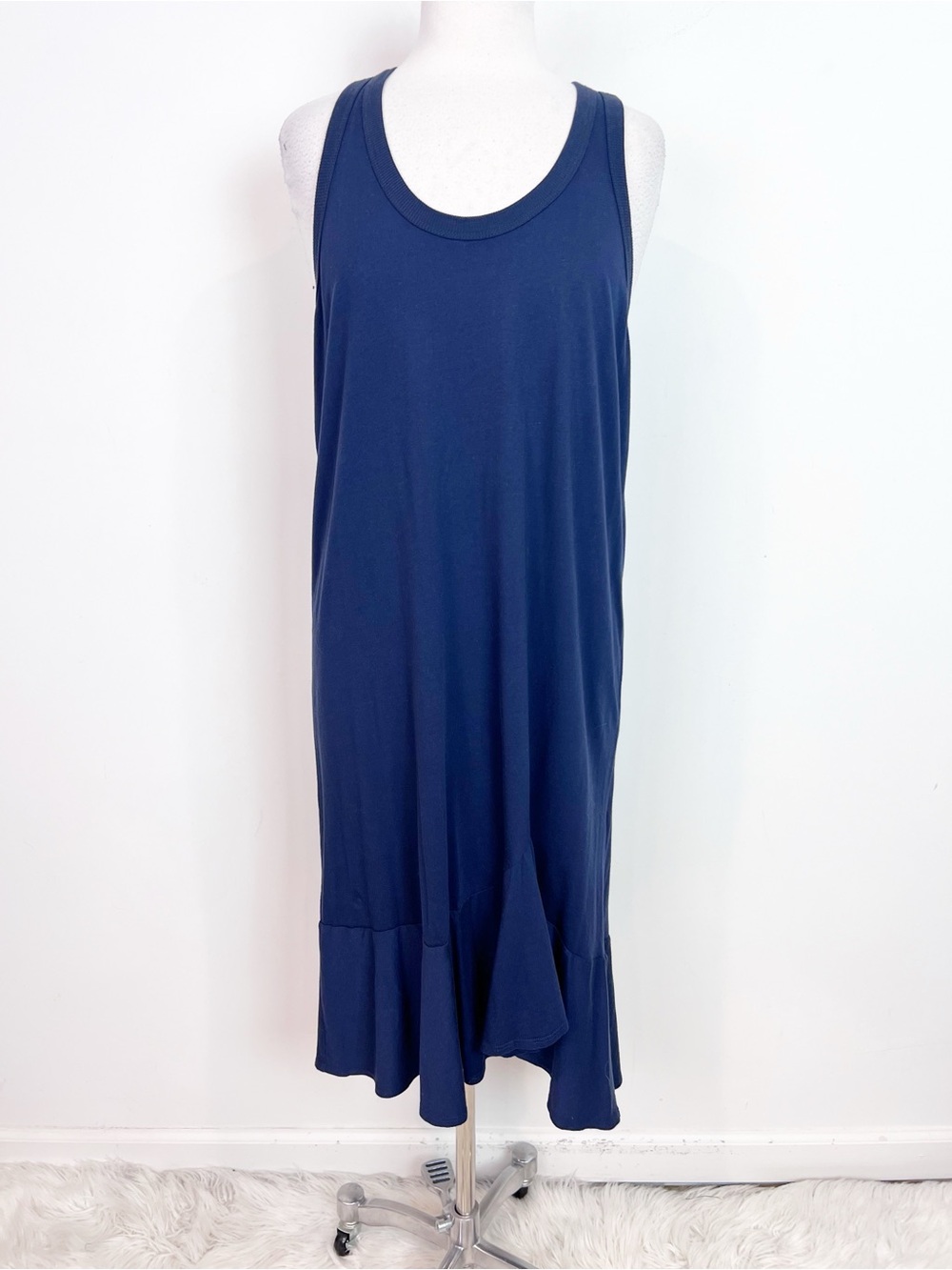 MICHAEL STARS NAVY SLEEVELESS FLOUNCE HEM DRESS WOMENS MEDIUM
